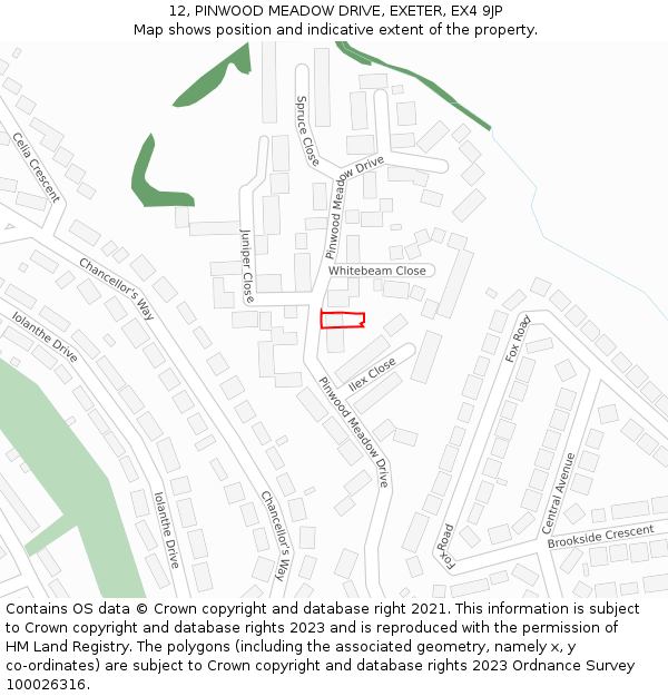 12, PINWOOD MEADOW DRIVE, EXETER, EX4 9JP: Location map and indicative extent of plot