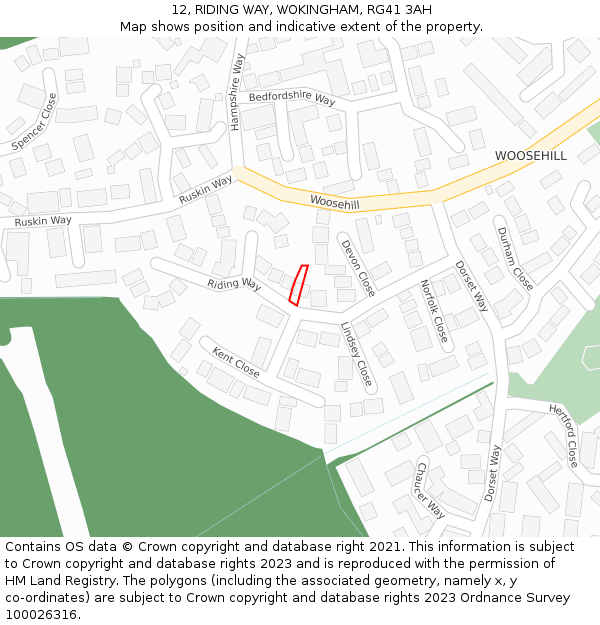 12, RIDING WAY, WOKINGHAM, RG41 3AH: Location map and indicative extent of plot