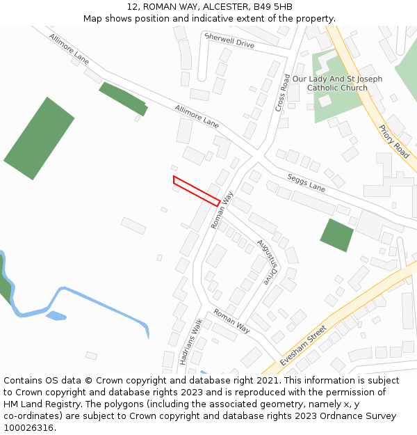 12, ROMAN WAY, ALCESTER, B49 5HB: Location map and indicative extent of plot