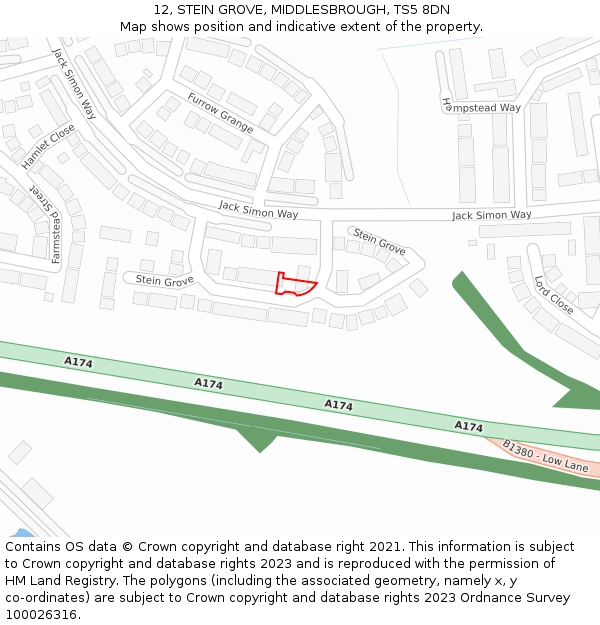 12, STEIN GROVE, MIDDLESBROUGH, TS5 8DN: Location map and indicative extent of plot