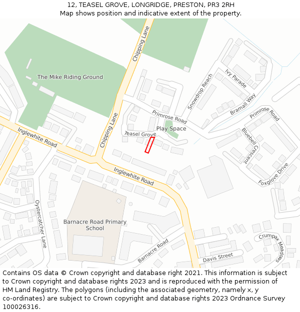 12, TEASEL GROVE, LONGRIDGE, PRESTON, PR3 2RH: Location map and indicative extent of plot