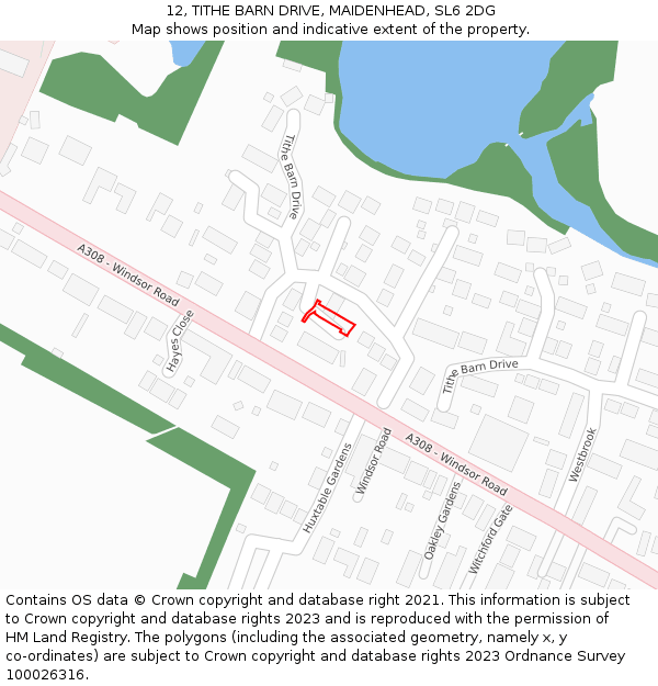 12, TITHE BARN DRIVE, MAIDENHEAD, SL6 2DG: Location map and indicative extent of plot