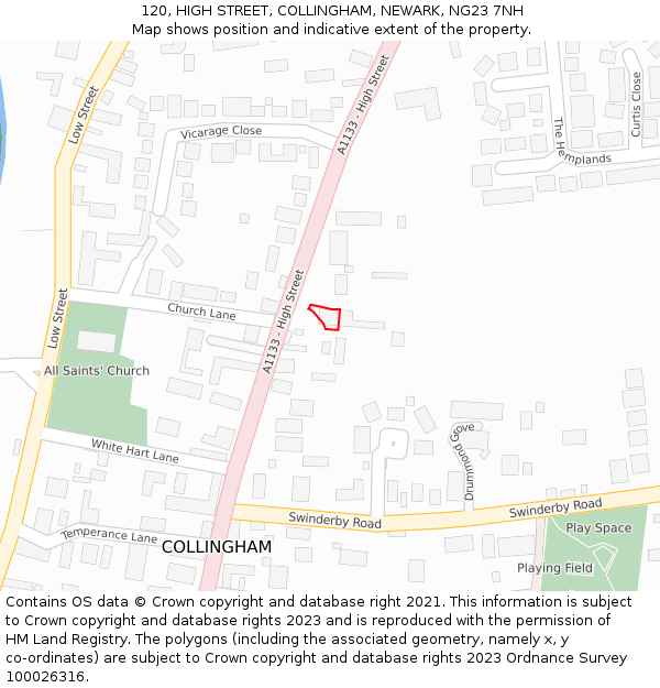 120, HIGH STREET, COLLINGHAM, NEWARK, NG23 7NH: Location map and indicative extent of plot