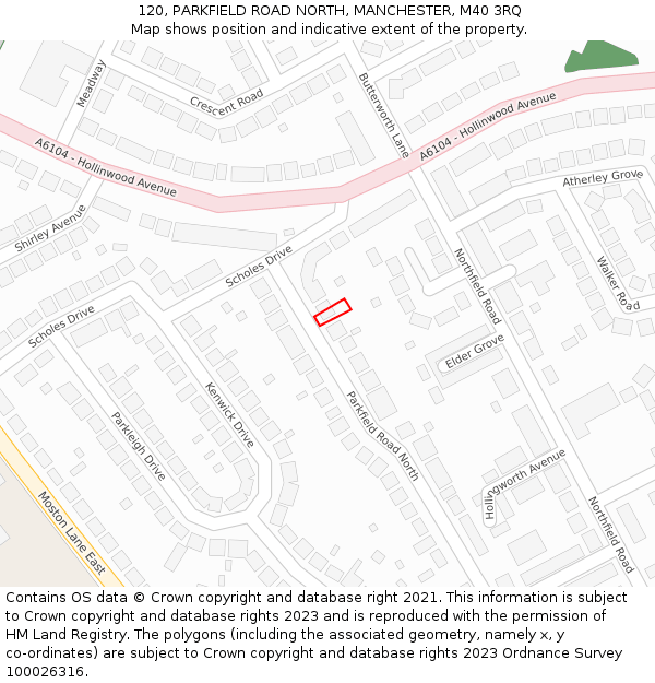 120, PARKFIELD ROAD NORTH, MANCHESTER, M40 3RQ: Location map and indicative extent of plot