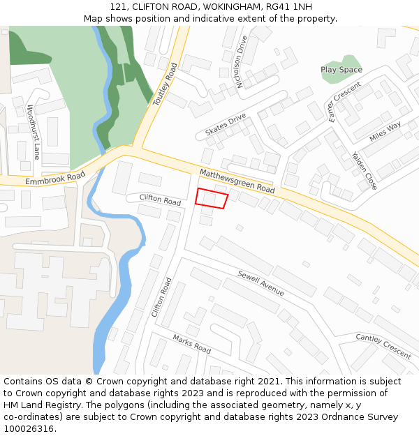 121, CLIFTON ROAD, WOKINGHAM, RG41 1NH: Location map and indicative extent of plot