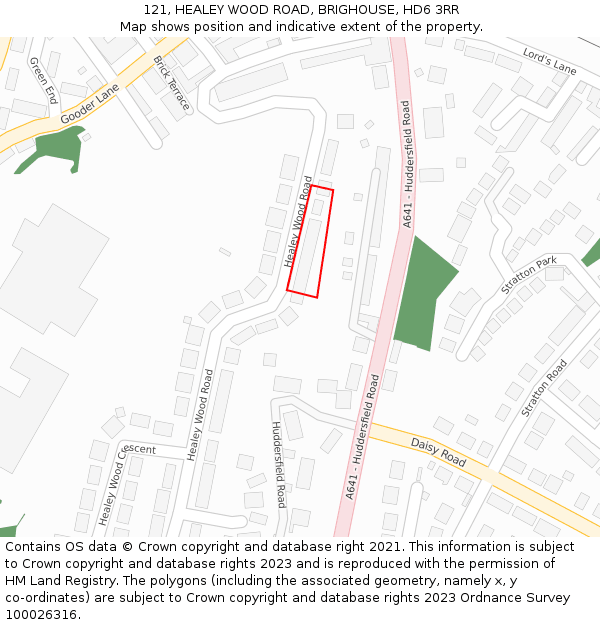 121, HEALEY WOOD ROAD, BRIGHOUSE, HD6 3RR: Location map and indicative extent of plot