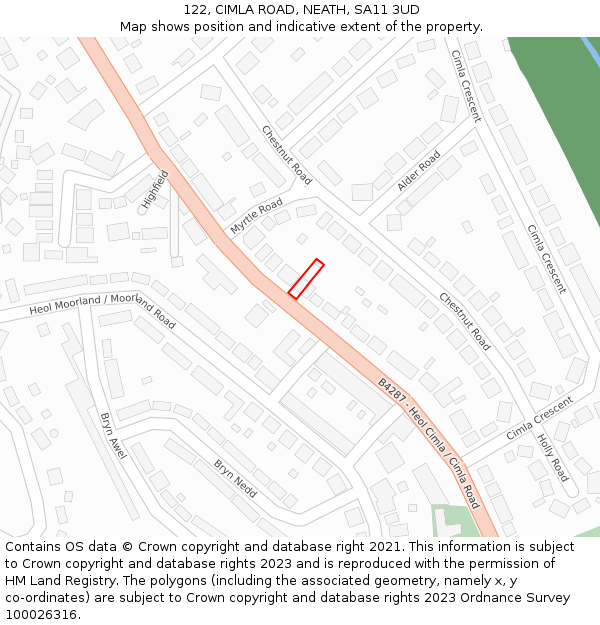 122, CIMLA ROAD, NEATH, SA11 3UD: Location map and indicative extent of plot