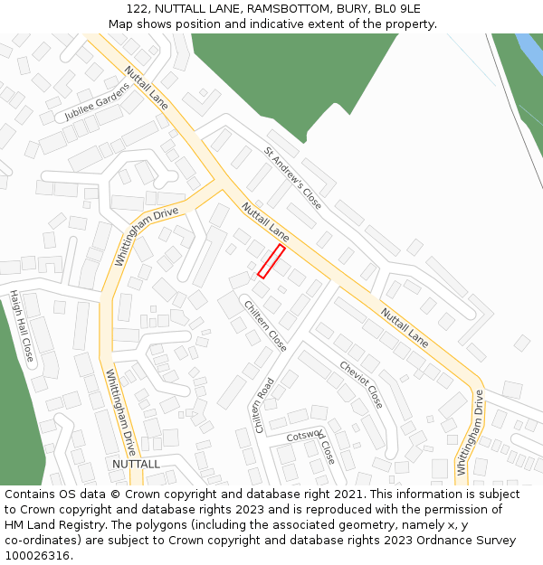 122, NUTTALL LANE, RAMSBOTTOM, BURY, BL0 9LE: Location map and indicative extent of plot