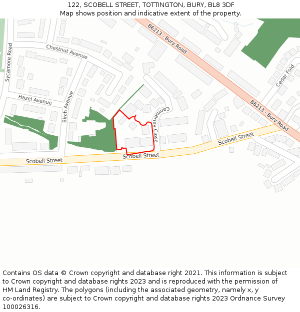 122, SCOBELL STREET, TOTTINGTON, BURY, BL8 3DF: Location map and indicative extent of plot