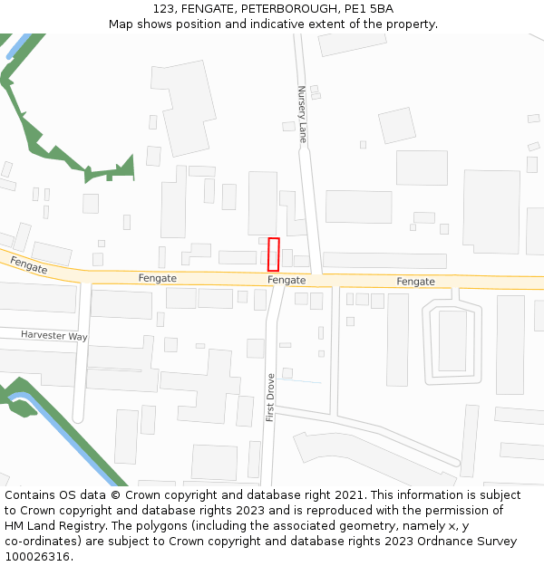 123, FENGATE, PETERBOROUGH, PE1 5BA: Location map and indicative extent of plot