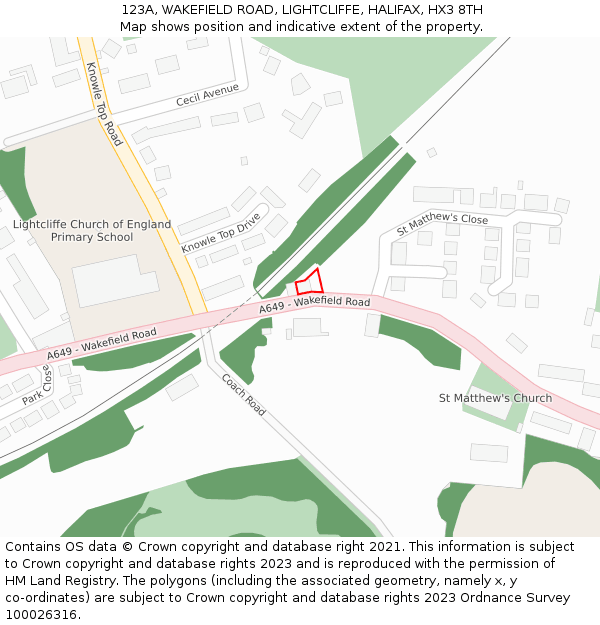 123A, WAKEFIELD ROAD, LIGHTCLIFFE, HALIFAX, HX3 8TH: Location map and indicative extent of plot