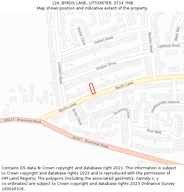 124, BYRDS LANE, UTTOXETER, ST14 7NB: Location map and indicative extent of plot
