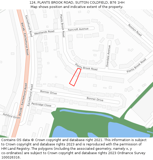 124, PLANTS BROOK ROAD, SUTTON COLDFIELD, B76 1HH: Location map and indicative extent of plot