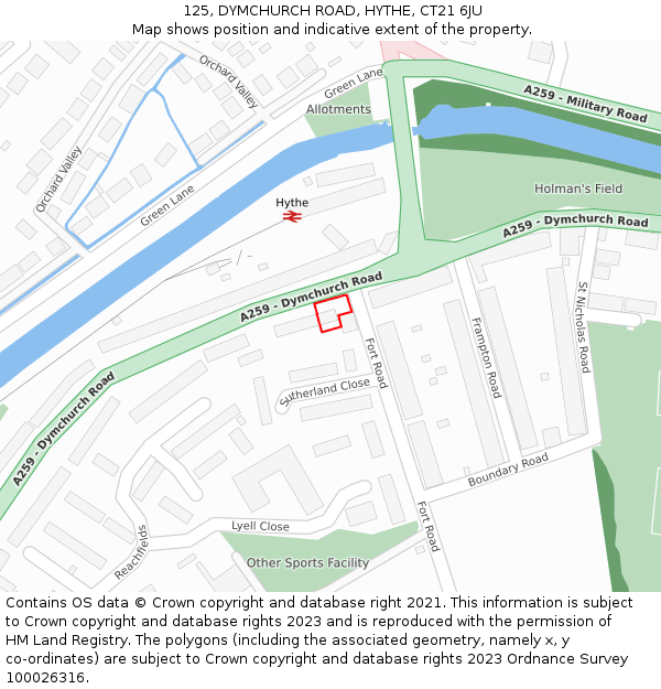 125, DYMCHURCH ROAD, HYTHE, CT21 6JU: Location map and indicative extent of plot