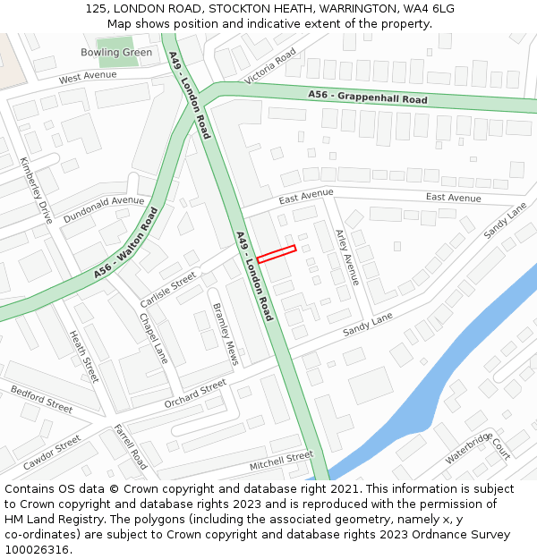 125, LONDON ROAD, STOCKTON HEATH, WARRINGTON, WA4 6LG: Location map and indicative extent of plot