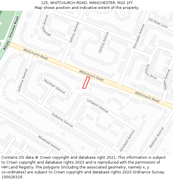 125, WHITCHURCH ROAD, MANCHESTER, M20 1FY: Location map and indicative extent of plot
