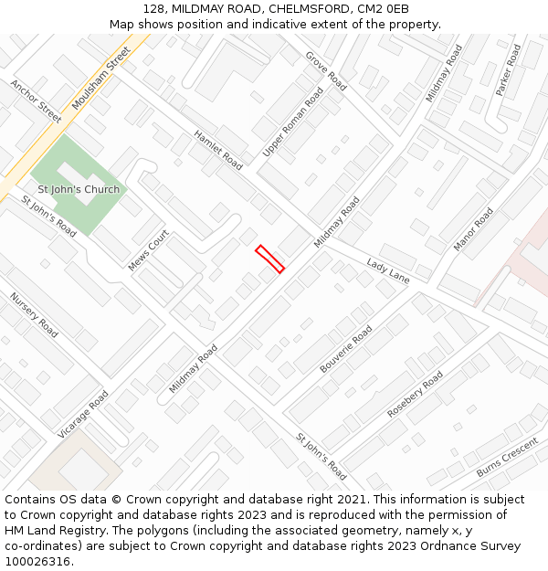 128, MILDMAY ROAD, CHELMSFORD, CM2 0EB: Location map and indicative extent of plot