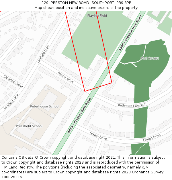 129, PRESTON NEW ROAD, SOUTHPORT, PR9 8PR: Location map and indicative extent of plot