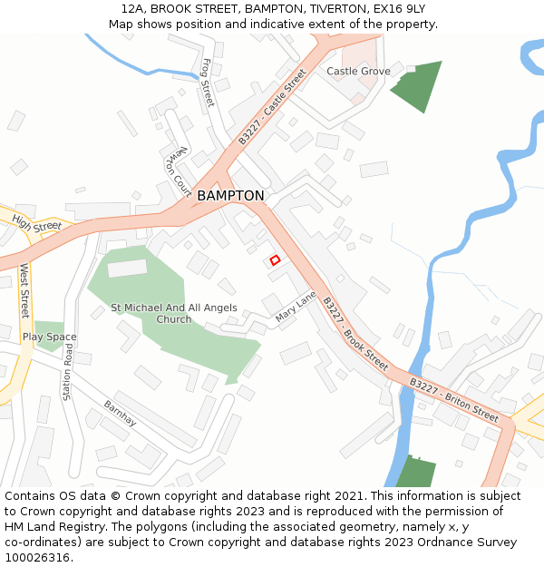 12A, BROOK STREET, BAMPTON, TIVERTON, EX16 9LY: Location map and indicative extent of plot