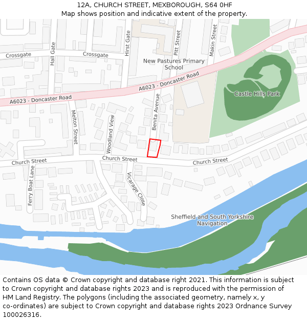 12A, CHURCH STREET, MEXBOROUGH, S64 0HF: Location map and indicative extent of plot