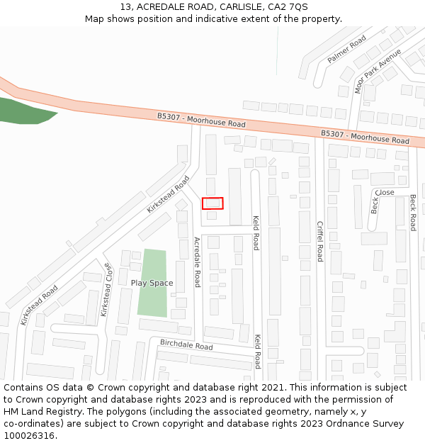 13, ACREDALE ROAD, CARLISLE, CA2 7QS: Location map and indicative extent of plot