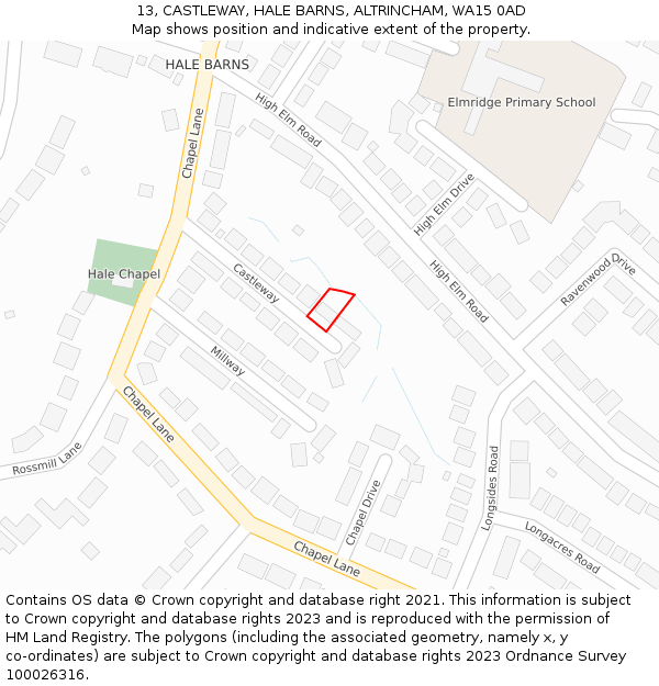 13, CASTLEWAY, HALE BARNS, ALTRINCHAM, WA15 0AD: Location map and indicative extent of plot
