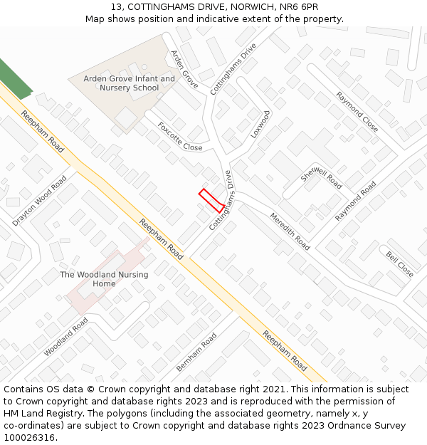 13, COTTINGHAMS DRIVE, NORWICH, NR6 6PR: Location map and indicative extent of plot