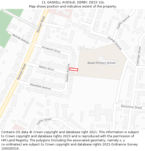 13, GASKELL AVENUE, DERBY, DE23 1GL: Location map and indicative extent of plot