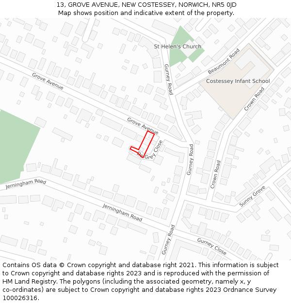 13, GROVE AVENUE, NEW COSTESSEY, NORWICH, NR5 0JD: Location map and indicative extent of plot