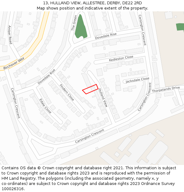 13, HULLAND VIEW, ALLESTREE, DERBY, DE22 2RD: Location map and indicative extent of plot