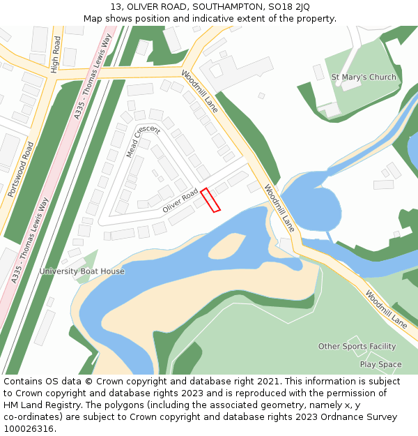 13, OLIVER ROAD, SOUTHAMPTON, SO18 2JQ: Location map and indicative extent of plot