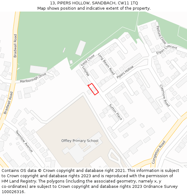 13, PIPERS HOLLOW, SANDBACH, CW11 1TQ: Location map and indicative extent of plot
