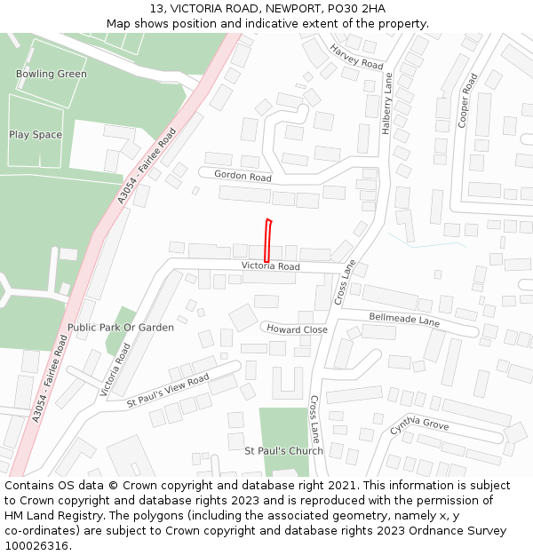 13, VICTORIA ROAD, NEWPORT, PO30 2HA: Location map and indicative extent of plot