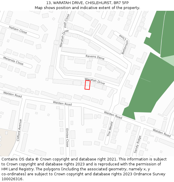 13, WARATAH DRIVE, CHISLEHURST, BR7 5FP: Location map and indicative extent of plot