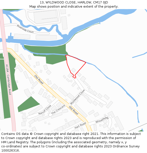 13, WYLDWOOD CLOSE, HARLOW, CM17 0JD: Location map and indicative extent of plot