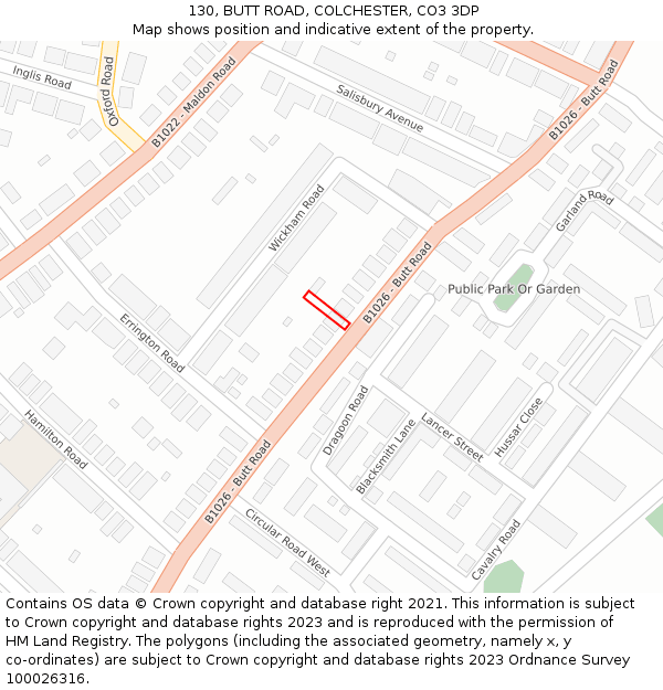 130, BUTT ROAD, COLCHESTER, CO3 3DP: Location map and indicative extent of plot