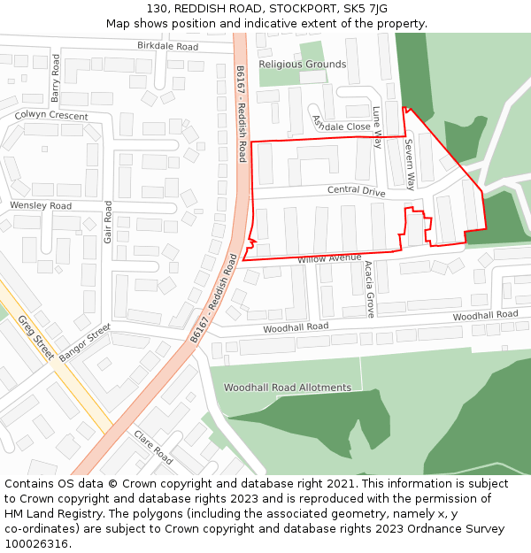 130, REDDISH ROAD, STOCKPORT, SK5 7JG: Location map and indicative extent of plot