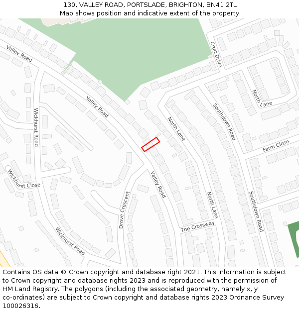130, VALLEY ROAD, PORTSLADE, BRIGHTON, BN41 2TL: Location map and indicative extent of plot