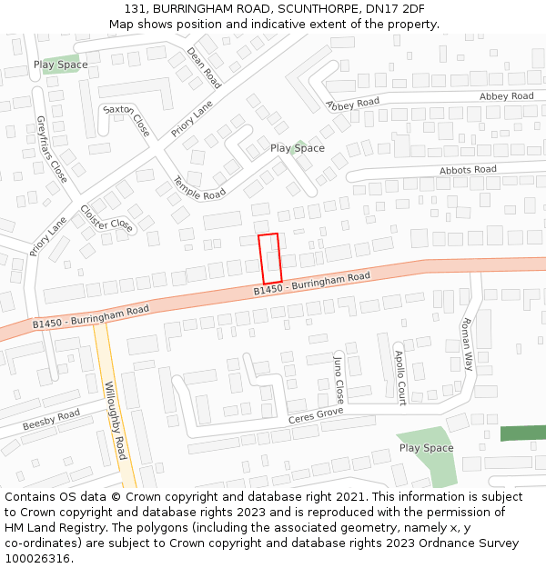 131, BURRINGHAM ROAD, SCUNTHORPE, DN17 2DF: Location map and indicative extent of plot
