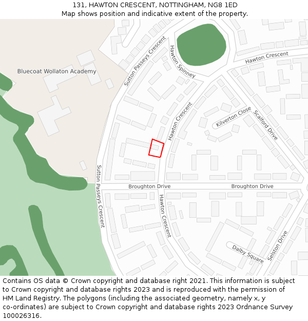 131, HAWTON CRESCENT, NOTTINGHAM, NG8 1ED: Location map and indicative extent of plot