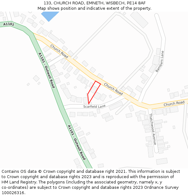 133, CHURCH ROAD, EMNETH, WISBECH, PE14 8AF: Location map and indicative extent of plot
