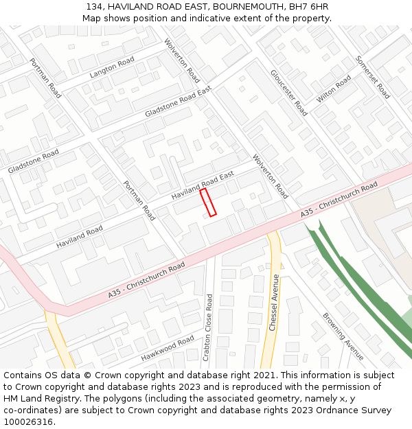 134, HAVILAND ROAD EAST, BOURNEMOUTH, BH7 6HR: Location map and indicative extent of plot