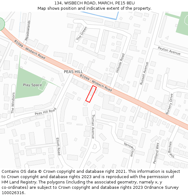 134, WISBECH ROAD, MARCH, PE15 8EU: Location map and indicative extent of plot