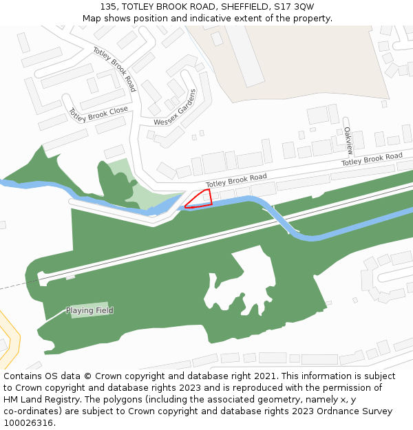 135, TOTLEY BROOK ROAD, SHEFFIELD, S17 3QW: Location map and indicative extent of plot
