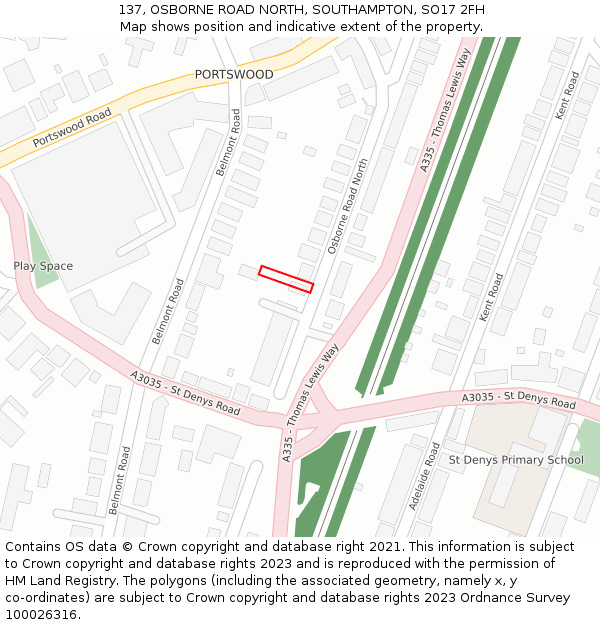 137, OSBORNE ROAD NORTH, SOUTHAMPTON, SO17 2FH: Location map and indicative extent of plot