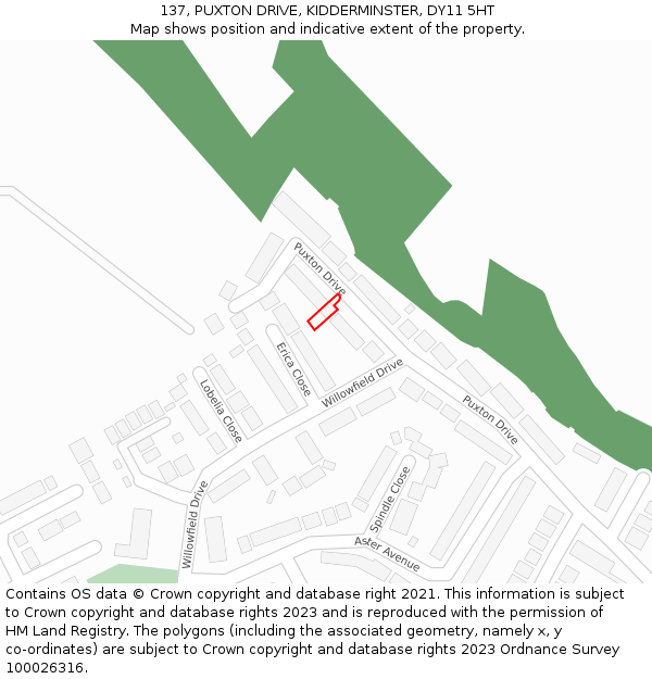 137, PUXTON DRIVE, KIDDERMINSTER, DY11 5HT: Location map and indicative extent of plot