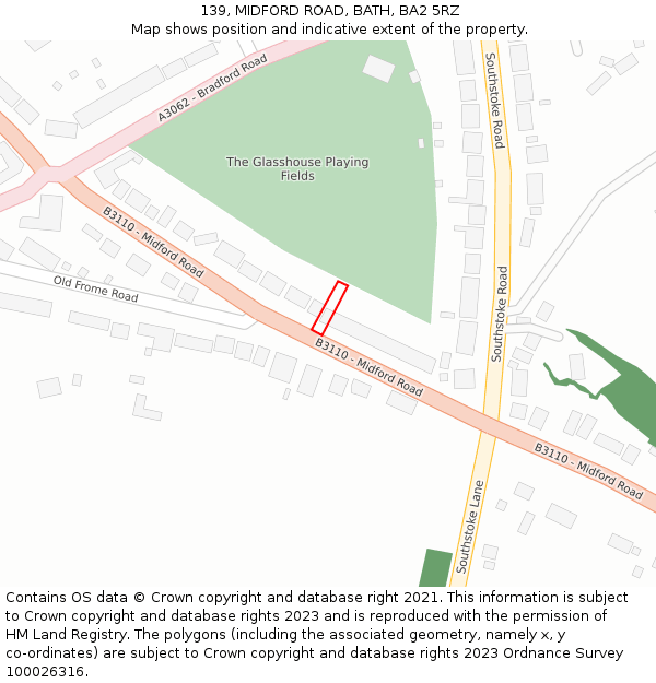 139, MIDFORD ROAD, BATH, BA2 5RZ: Location map and indicative extent of plot