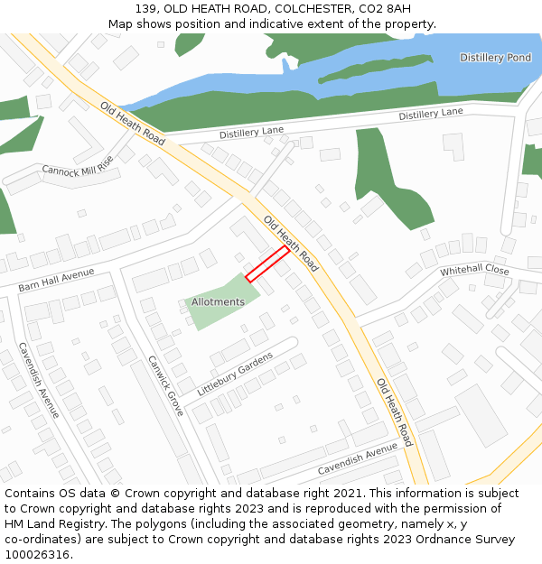139, OLD HEATH ROAD, COLCHESTER, CO2 8AH: Location map and indicative extent of plot