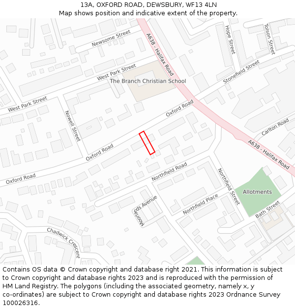 13A, OXFORD ROAD, DEWSBURY, WF13 4LN: Location map and indicative extent of plot