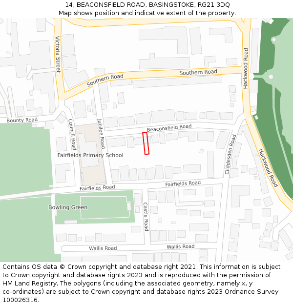 14, BEACONSFIELD ROAD, BASINGSTOKE, RG21 3DQ: Location map and indicative extent of plot